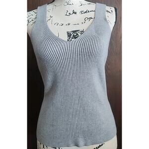 Lascana Women's Large 12-14 Gray Sleeveless Stretch Knit Viscose Tank Top V Neck